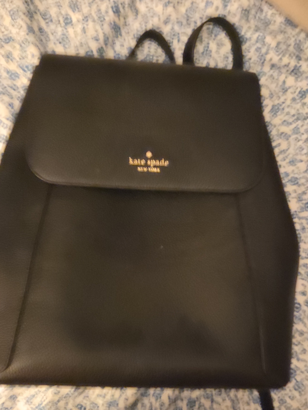kate spade black leather flap backpack